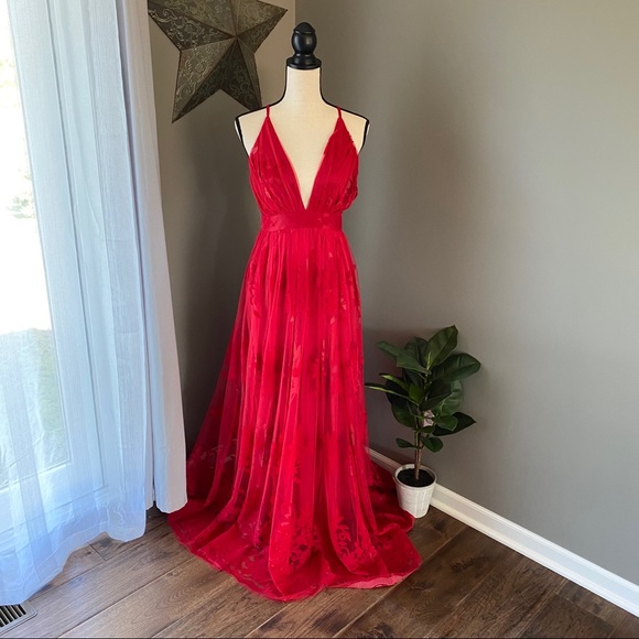 Luxxel Dresses & Skirts - Luxxel | Red Lace Maxi Dress